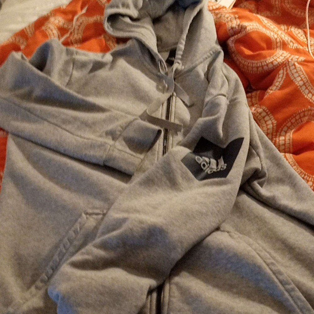 Adidas Hoodie Mens large Gray Full Zip Long Sleeve Casual Gym Hooded Pockets